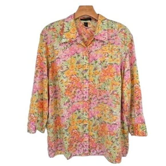 Lauren Ralph Lauren Womens Floral Button-Up Shirt size 2X plus Cotton - Picture 1 of 9